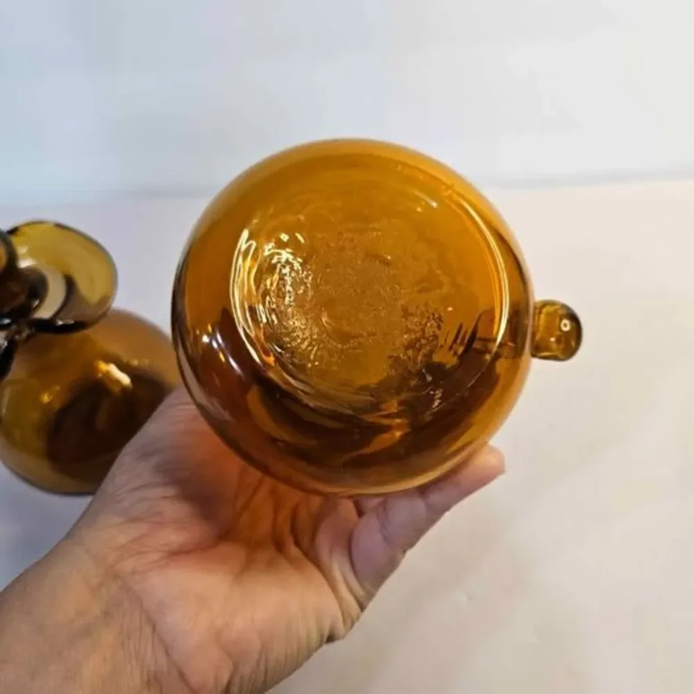 Vintage Amber Glass Oil and Vinegar Cruet Set